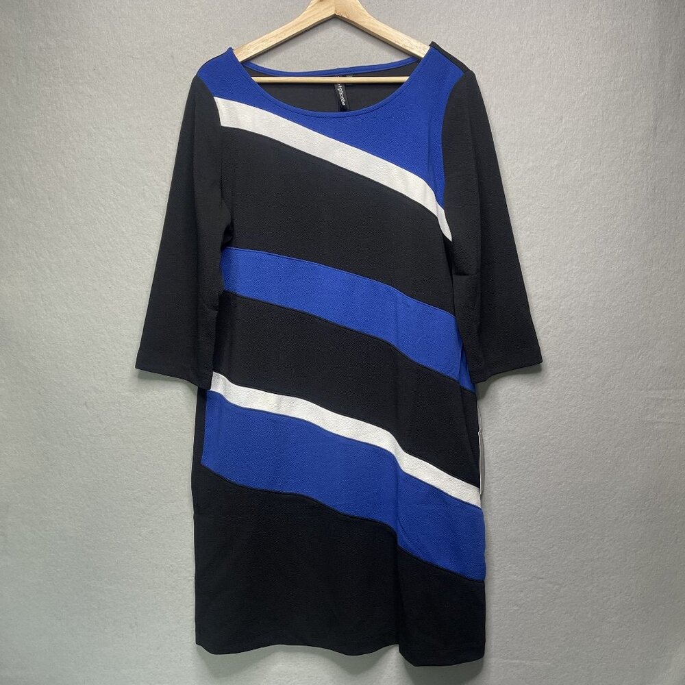 Zoe + Phoebe Womens Diagonal Stripe Colorblock Dress Blue/Black With Stripes XL